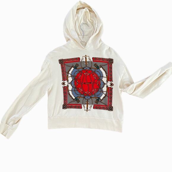 Zara Tops - Zara 100% Cotton Chain Rope Equestrian Graphic Cropped Hoodie Sweatshirt Sz S